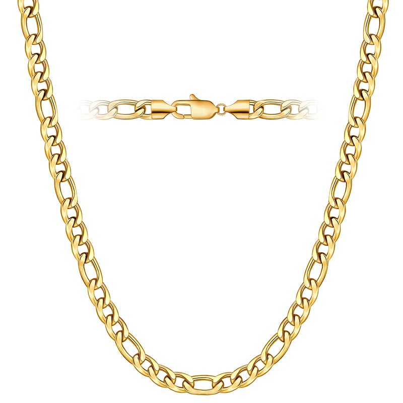 Fiusem 14K Gold Plated Figaro Chain Necklace for Men, 5mm Stainless Steel Necklace Chain for Men Women 20 Inch - Image 1