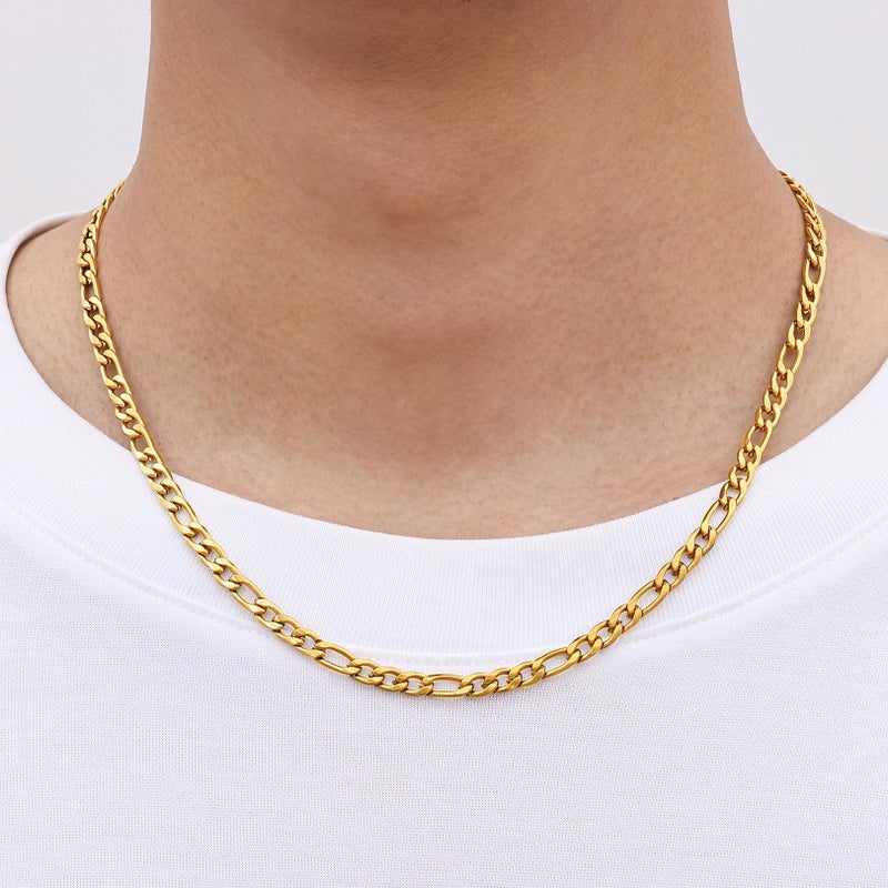 Fiusem 14K Gold Plated Figaro Chain Necklace for Men, 5mm Stainless Steel Necklace Chain for Men Women 20 Inch - Image 2
