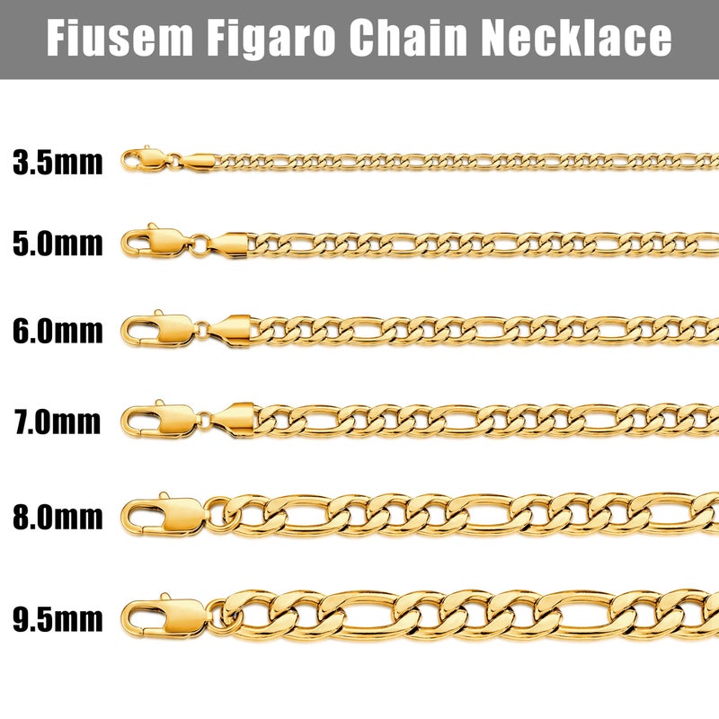Fiusem 14K Gold Plated Figaro Chain Necklace for Men, 5mm Stainless Steel Necklace Chain for Men Women 20 Inch - Image 5