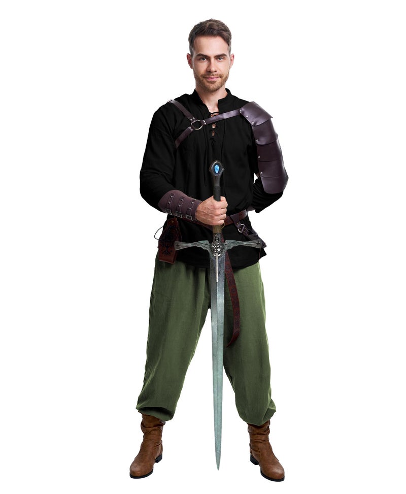 Vanderdyken 8 Pcs Men's Renaissance Costume Halloween Medieval Pirate Shirt Pant Viking Costume Accessories Set (Elegant Color, Large) - Image 5