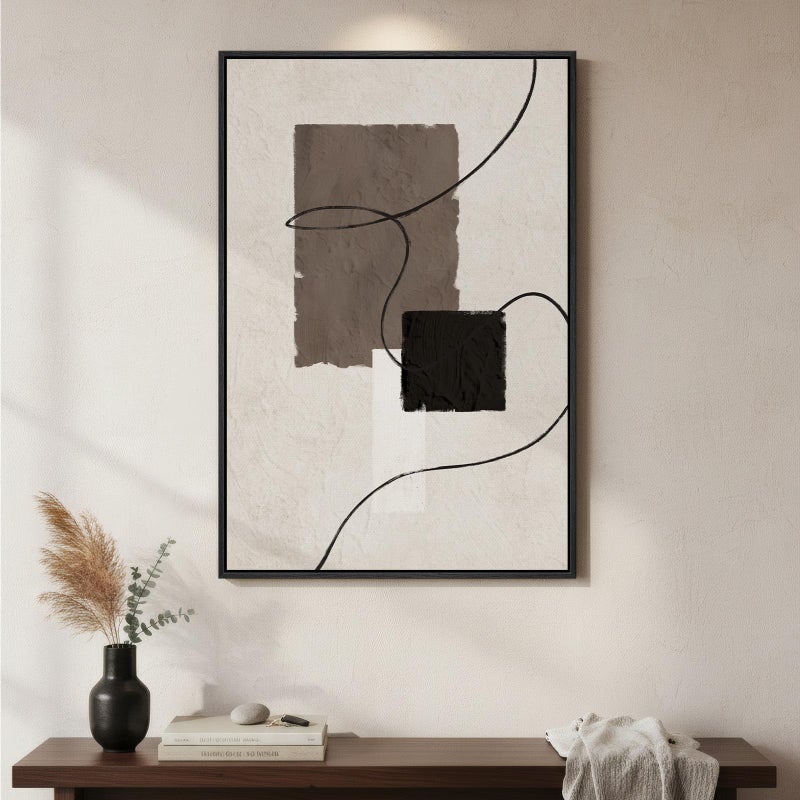Cuspin Framed Black and White Neutral Abstract Wall Art, Modern Canvas Prints Paintings Artwork for Walls, Minimalist Beige Brown Block Pictures for Living Room Bedroom Dining Entryway Wall Decor 24x36 In - Image 1