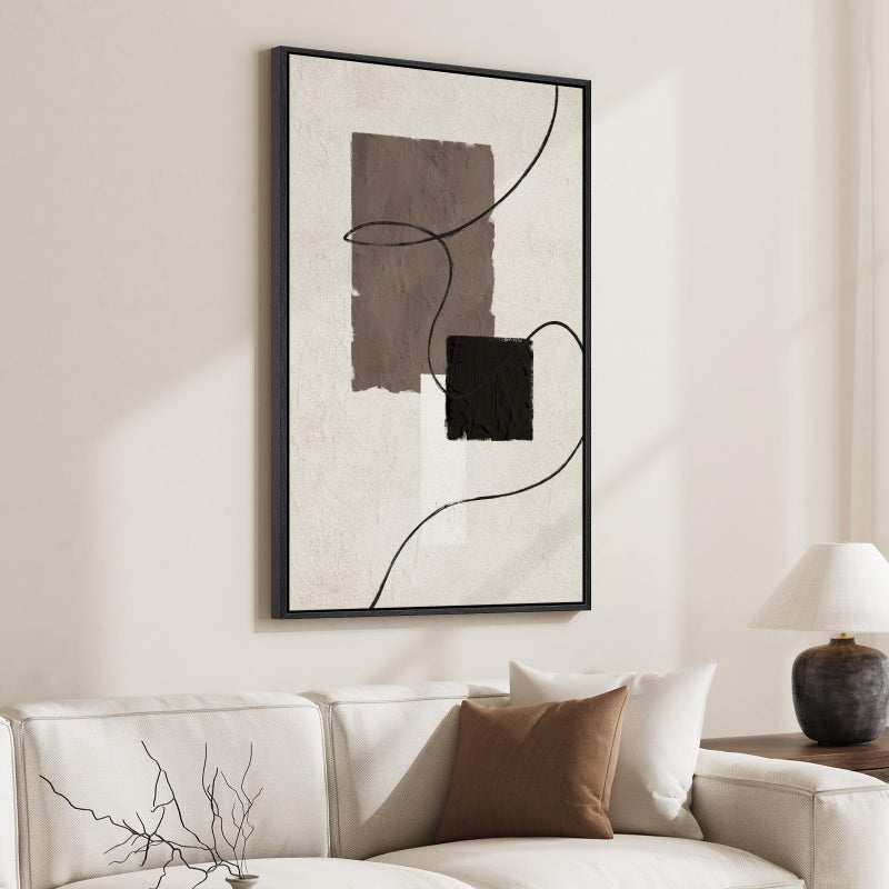 Cuspin Framed Black and White Neutral Abstract Wall Art, Modern Canvas Prints Paintings Artwork for Walls, Minimalist Beige Brown Block Pictures for Living Room Bedroom Dining Entryway Wall Decor 24x36 In - Image 2