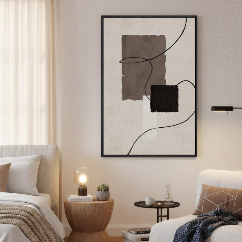 Cuspin Framed Black and White Neutral Abstract Wall Art, Modern Canvas Prints Paintings Artwork for Walls, Minimalist Beige Brown Block Pictures for Living Room Bedroom Dining Entryway Wall Decor 24x36 In - Image 4