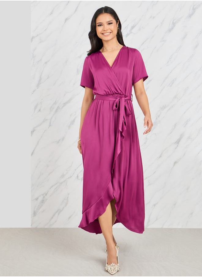 Styli Ruffle Asymmetric Hem Wrap Midi Dress  - Image 1