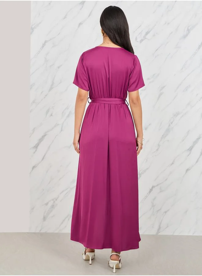 Styli Ruffle Asymmetric Hem Wrap Midi Dress
