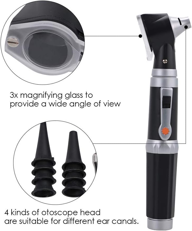 klarako Ear Check Magnifier, 3X Magnification Diagnostic Otoscope with LED Direct Illumination Light, 4 Types of Otoscope Head for Ear Examination, Ear Healthy Tool for Doctors Nurses Adults Kids - Image 2