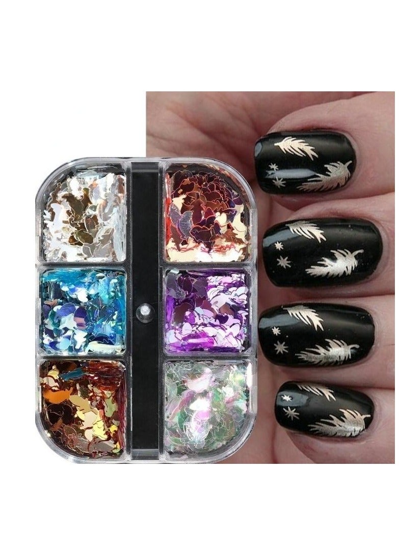 رقائق أظافر لامعة ذهبية على شكل ريشة، 6 شبكات لامعة رقيقة للغاية من رقائق الألومنيوم، تصميمات فنية للأظافر، لوازم أكريليك لتزيين أظافرك بنفسك، للنساء - Image 3