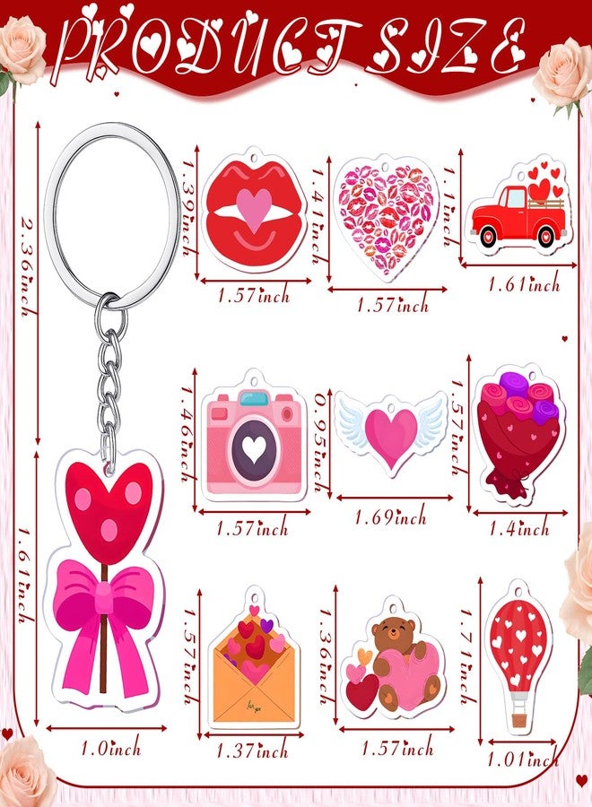 Sureio 50 Pcs Valentines Heart Keychains Bulk Red Pink Heart Shaped Key Rings Acrylic Rose Flower Charm Pendant for Valentines Wedding Gifts - Image 3