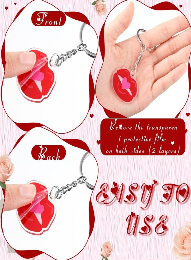 Sureio 50 Pcs Valentines Heart Keychains Bulk Red Pink Heart Shaped Key Rings Acrylic Rose Flower Charm Pendant for Valentines Wedding Gifts - Image 4