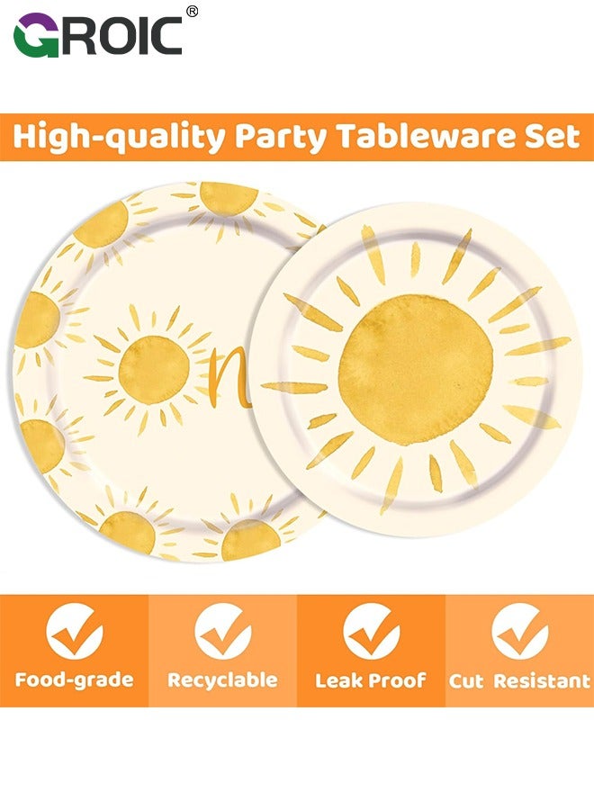 GROIC 72 Pcs Birthday Party Supplies and Decorations Pack, One Year Old Sun Theme Party Decoration, Include Banners, Tablecloths, Knives, forks, Plates, Napkins, Cups, Etc for Birthday Party Decorations - Image 3
