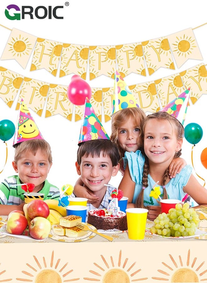 GROIC 72 Pcs Birthday Party Supplies and Decorations Pack, One Year Old Sun Theme Party Decoration, Include Banners, Tablecloths, Knives, forks, Plates, Napkins, Cups, Etc for Birthday Party Decorations - Image 4