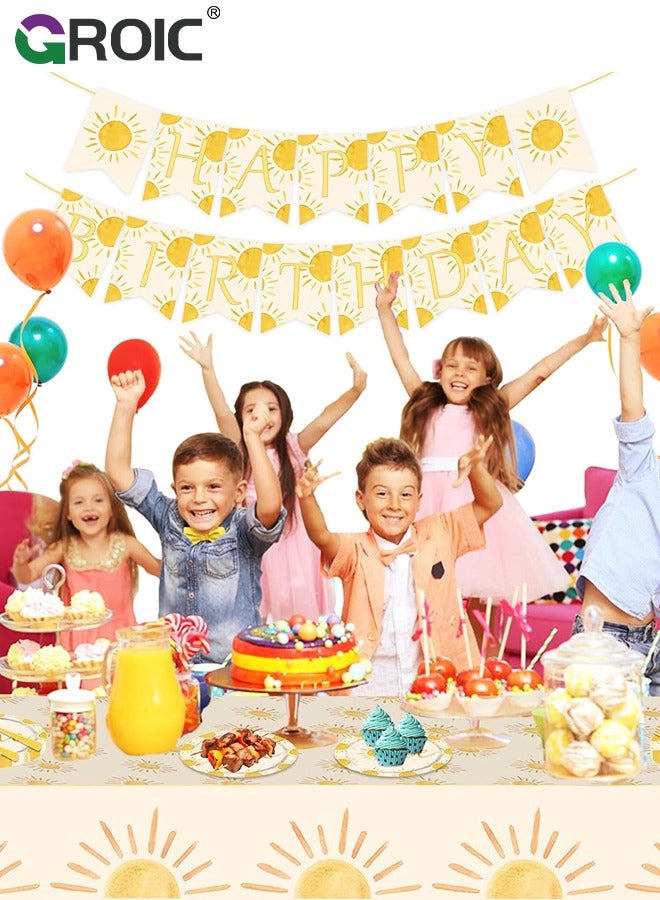 GROIC 72 Pcs Birthday Party Supplies and Decorations Pack, One Year Old Sun Theme Party Decoration, Include Banners, Tablecloths, Knives, forks, Plates, Napkins, Cups, Etc for Birthday Party Decorations - Image 5