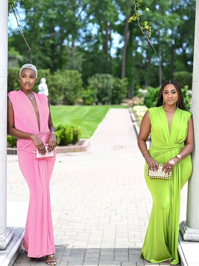 Ekaliy Women's Elegant Sleeveless Plunge V Neck Bodycon Party Evening Gown Maxi Dress Pink M - Image 5