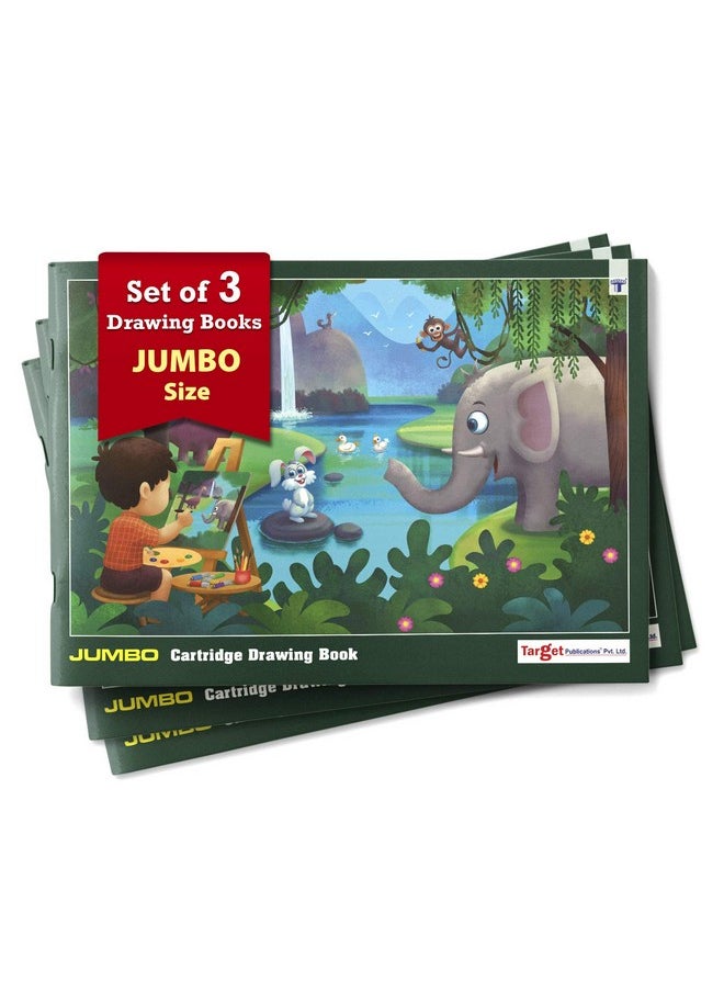 TARGET PUBLICATIONS Jumbo Drawing Book for Kids, Artists | Big Plain Sketch Pad for Artists, Children, Students | 34 White Blank Unruled Pages | 37 x 27 cm | Soft Cover | Sketching, Colouring, Painting | Set of 3  - Image 1