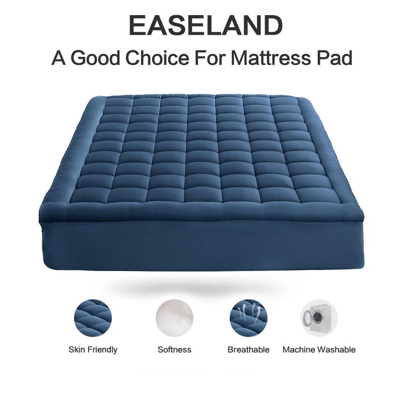 EASELAND Full Size Mattress Pad Pillow Top Mattress Cover Quilted Fitted Mattress Protector 8-21" Deep Pocket Cooling Mattress Topper (54x75 Inches, Dark Blue) - Image 2