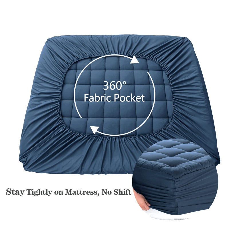 EASELAND Full Size Mattress Pad Pillow Top Mattress Cover Quilted Fitted Mattress Protector 8-21" Deep Pocket Cooling Mattress Topper (54x75 Inches, Dark Blue) - Image 4
