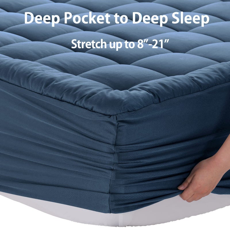 EASELAND Full Size Mattress Pad Pillow Top Mattress Cover Quilted Fitted Mattress Protector 8-21" Deep Pocket Cooling Mattress Topper (54x75 Inches, Dark Blue) - Image 5