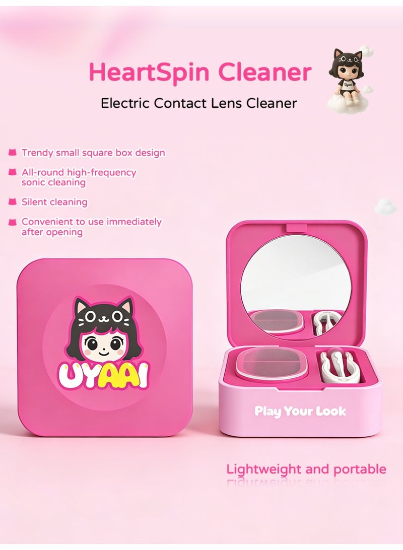 UYAAI Contact Lens Cleaner Machine , Portable One-Click Ultrasonic Lens Cleaning Machine, Quiet Fast Clean for Colored Lenses & OK Lenses, Long Battery Life with Built-in Mirror & Lens Tools - Image 1