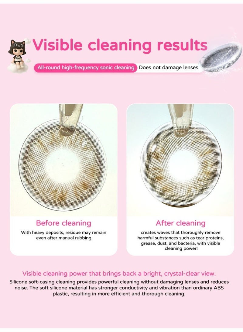 UYAAI Contact Lens Cleaner Machine , Portable One-Click Ultrasonic Lens Cleaning Machine, Quiet Fast Clean for Colored Lenses & OK Lenses, Long Battery Life with Built-in Mirror & Lens Tools - Image 5