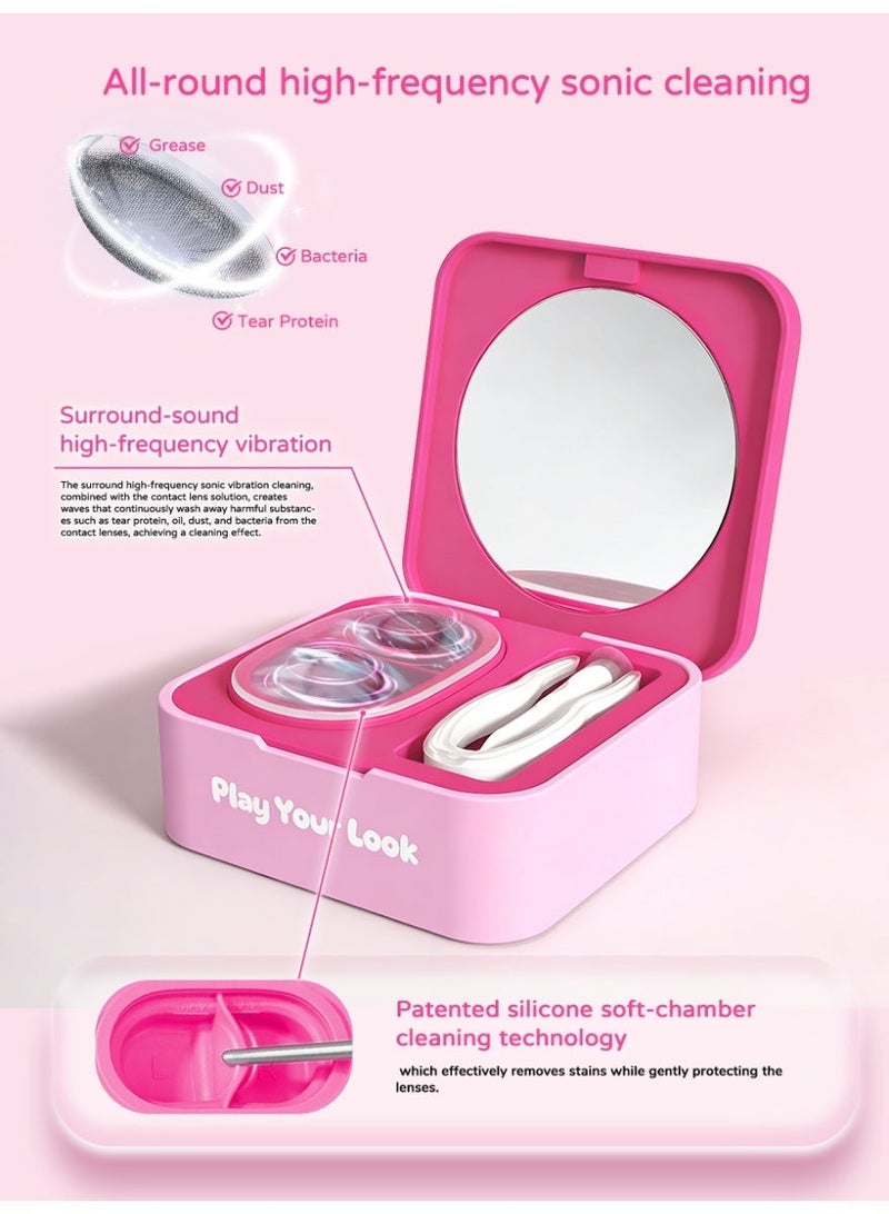 UYAAI Contact Lens Cleaner Machine , Portable One-Click Ultrasonic Lens Cleaning Machine, Quiet Fast Clean for Colored Lenses & OK Lenses, Long Battery Life with Built-in Mirror & Lens Tools - Image 3