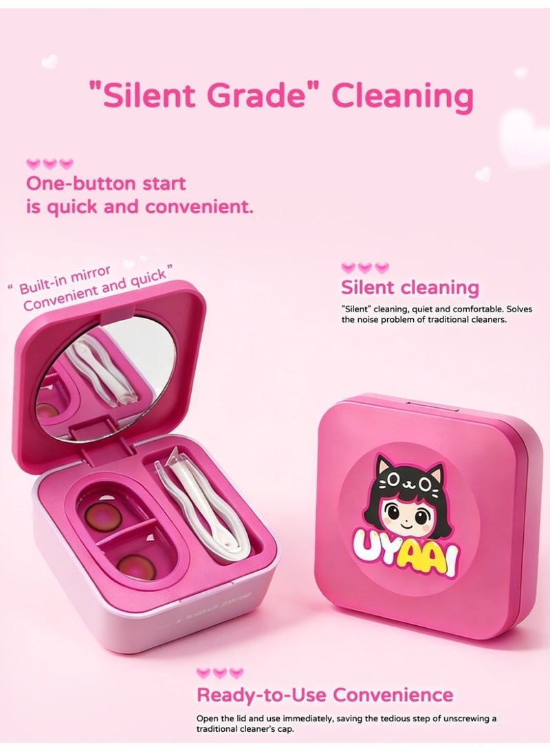 UYAAI Contact Lens Cleaner Machine , Portable One-Click Ultrasonic Lens Cleaning Machine, Quiet Fast Clean for Colored Lenses & OK Lenses, Long Battery Life with Built-in Mirror & Lens Tools - Image 2