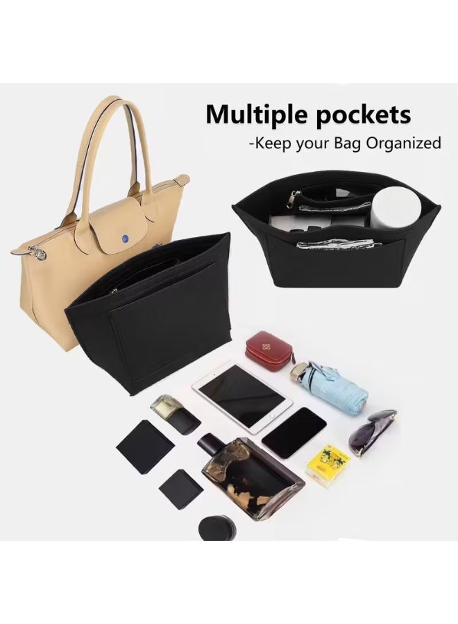 Eworld Purse Organizer Insert for Purse & Tote Bags – Multi-Pocket Soft Felt Handbag Organizer, Folding Tote Bag Insert for Wallets & Accessories, Black - Image 5