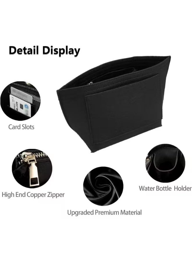 Eworld Purse Organizer Insert for Purse & Tote Bags – Multi-Pocket Soft Felt Handbag Organizer, Folding Tote Bag Insert for Wallets & Accessories, Black - Image 4
