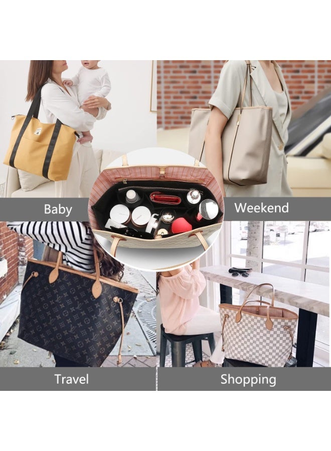 Eworld Purse Organizer Insert for Purse & Tote Bags – Multi-Pocket Soft Felt Handbag Organizer, Folding Tote Bag Insert for Wallets & Accessories, Black - Image 3