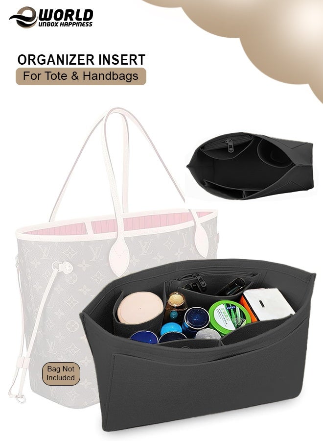 Eworld Purse Organizer Insert for Purse & Tote Bags – Multi-Pocket Soft Felt Handbag Organizer, Folding Tote Bag Insert for Wallets & Accessories, Black - Image 1