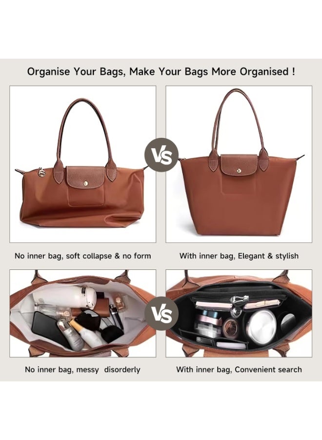 Eworld Purse Organizer Insert for Purse & Tote Bags – Multi-Pocket Soft Felt Handbag Organizer, Folding Tote Bag Insert for Wallets & Accessories, Black - Image 2