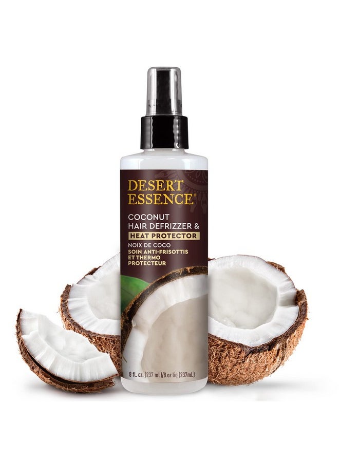 ديزيرت أسينس - مزيل تجعد الشعر بجوز الهند من Desert Essence وحامي من الحرارة 8 أونصة سائلة - خالٍ من الغلوتين، نباتي، خالٍ من القسوة - زيت جوز الهند ومستخلص بذور الجوجوبا - يحمي الشعر من الحرارة وأضرار التصفيف - Image 1