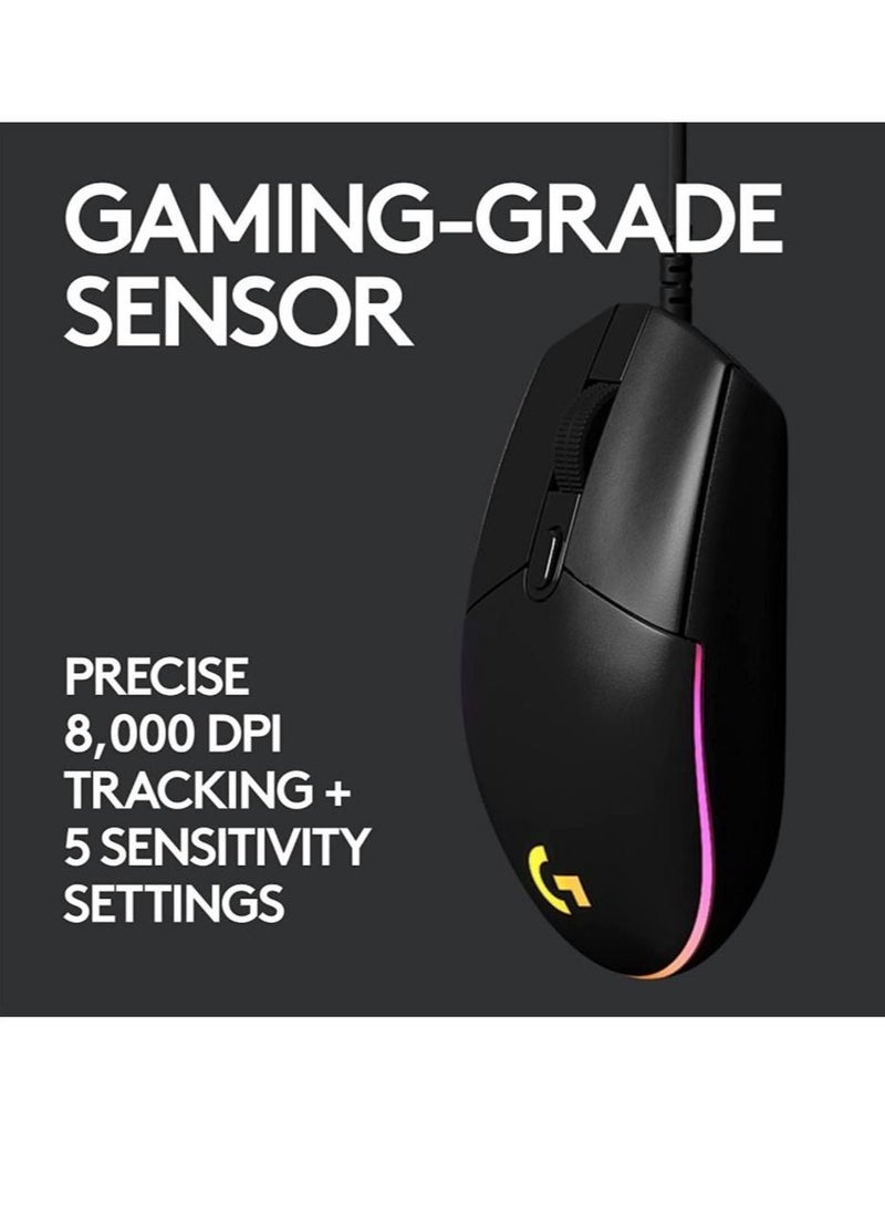 Logitech G102 Lightsync Gaming Mouse Sensor 8000 Dpi - Full-Spectrum RGB 16.8 Million, 6 Programmable Buttons, G Hub Software (85g)