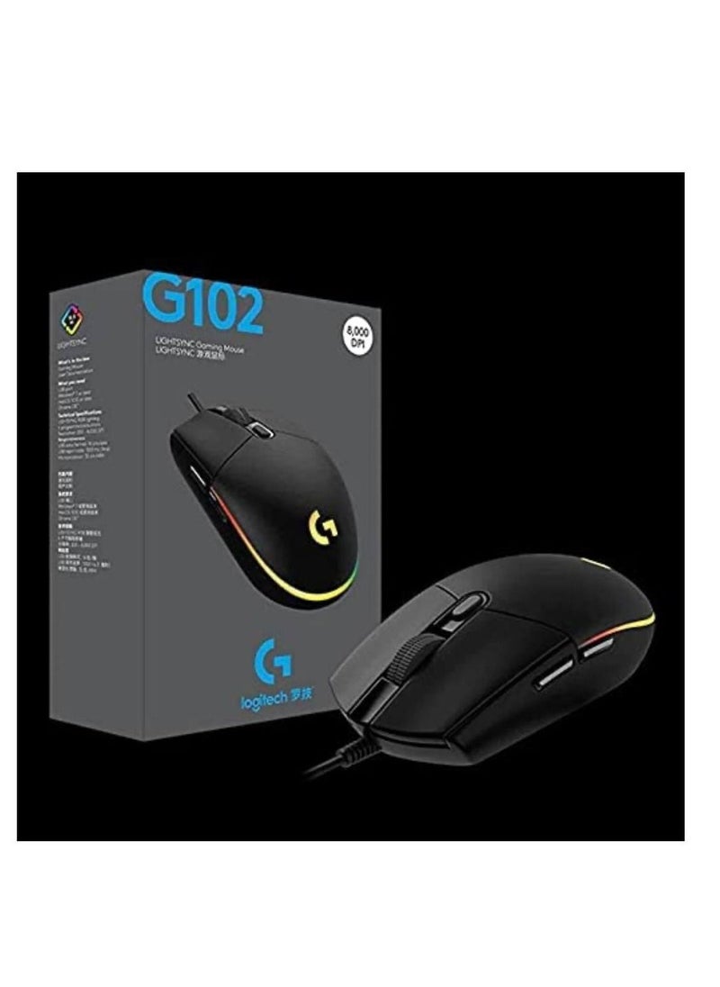 Logitech G102 Lightsync Gaming Mouse Sensor 8000 Dpi - Full-Spectrum RGB 16.8 Million, 6 Programmable Buttons, G Hub Software (85g)