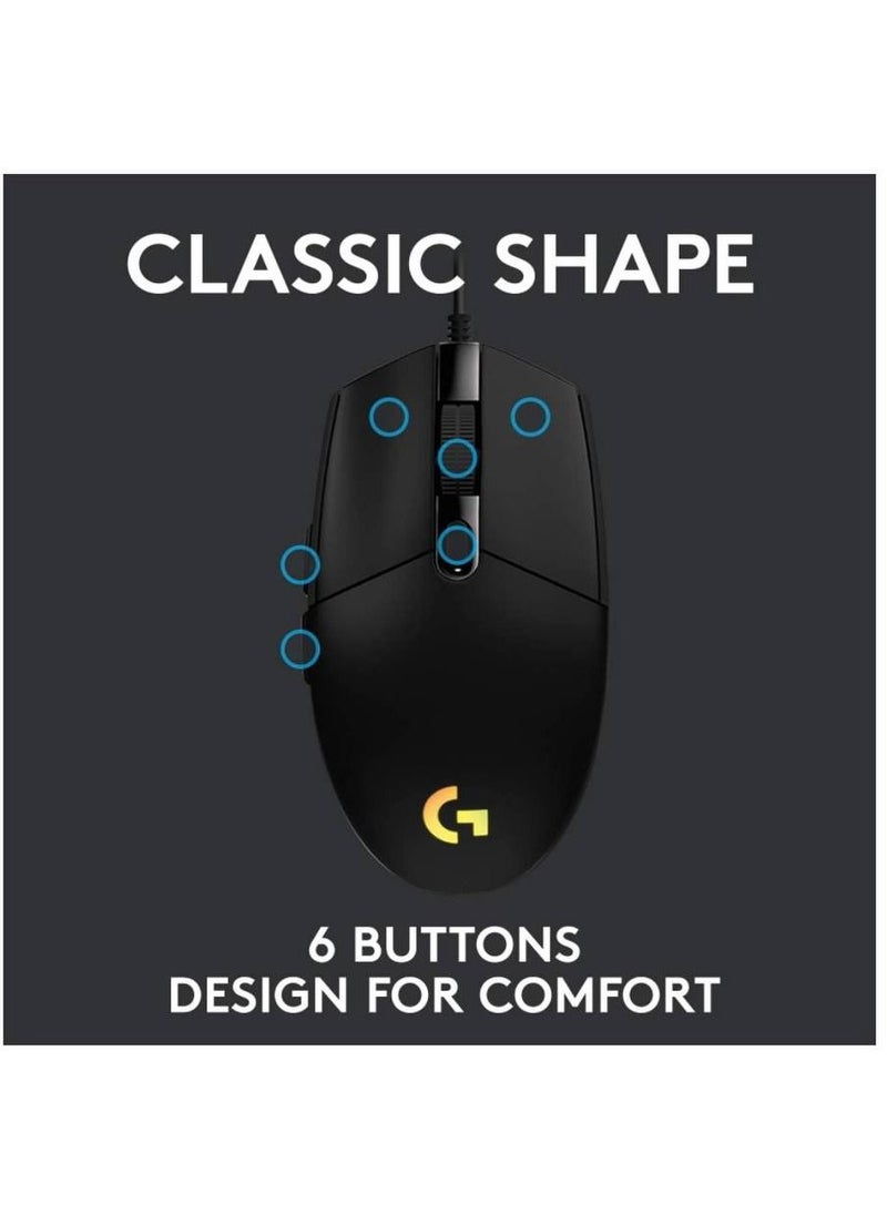Logitech G102 Lightsync Gaming Mouse Sensor 8000 Dpi - Full-Spectrum RGB 16.8 Million, 6 Programmable Buttons, G Hub Software (85g)