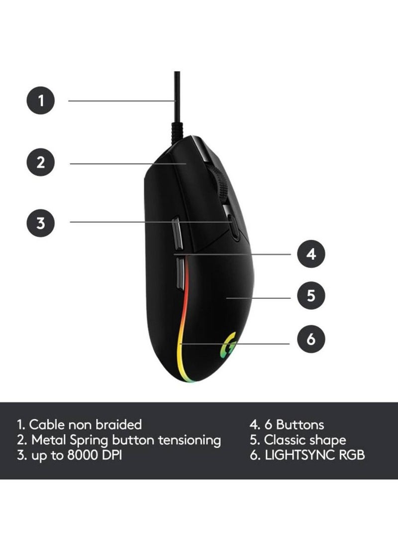 Logitech G102 Lightsync Gaming Mouse Sensor 8000 Dpi - Full-Spectrum RGB 16.8 Million, 6 Programmable Buttons, G Hub Software (85g)