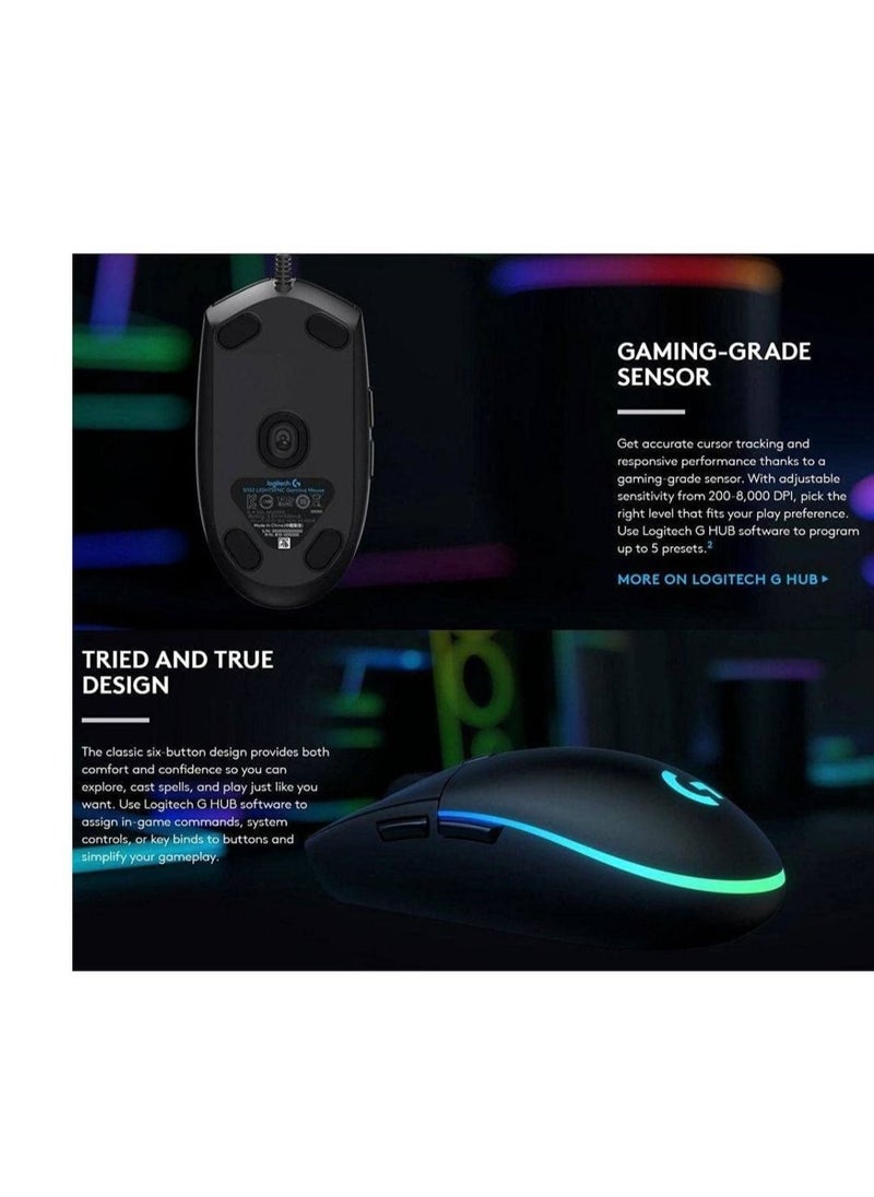 Logitech G102 Lightsync Gaming Mouse Sensor 8000 Dpi - Full-Spectrum RGB 16.8 Million, 6 Programmable Buttons, G Hub Software (85g)