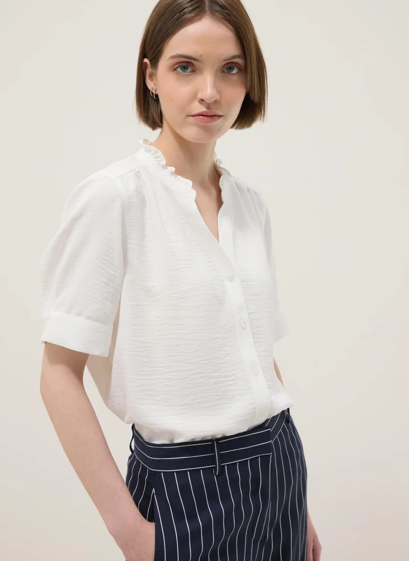 او في اس OVS White Short Sleeve Pure Cotton Shirt Regular Fit