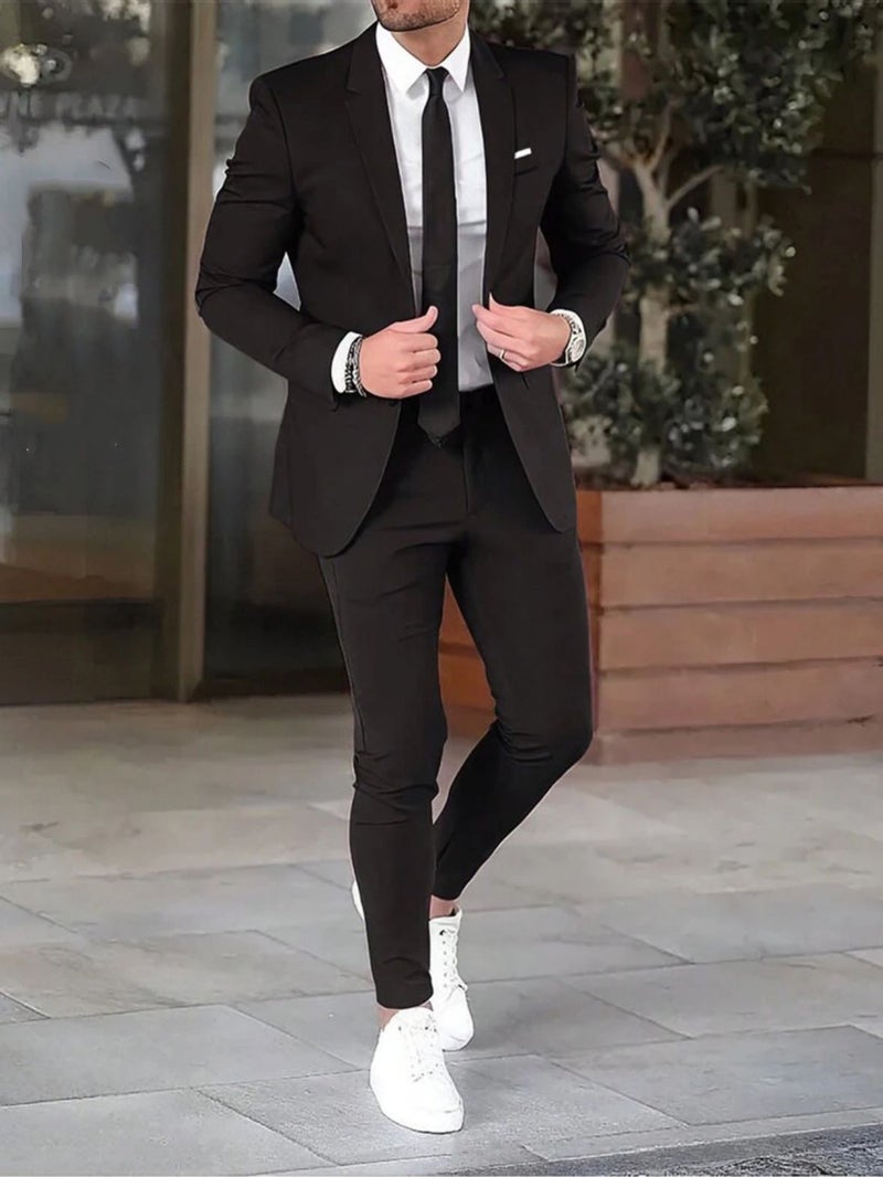 Men'S Casual Suit Suit Men'S Fashion Solid Color Slim-Fit Banquet Dress Suit Two Pieces One - Image 1