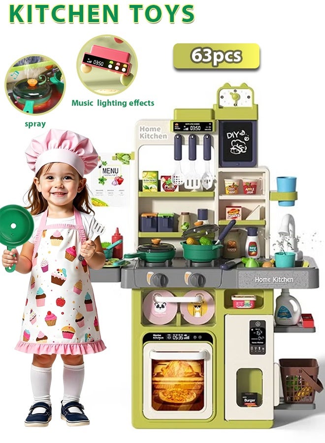 Kids Kitchen Playset, Play Kitchen for Toddlers 1-3 with Sound and Light, Cooking Stove with Steam, Play Sink and Toy Kitchen Accessories Pretend Kitchen Toys for Girls Boys 3-5 (Green) - Image 1