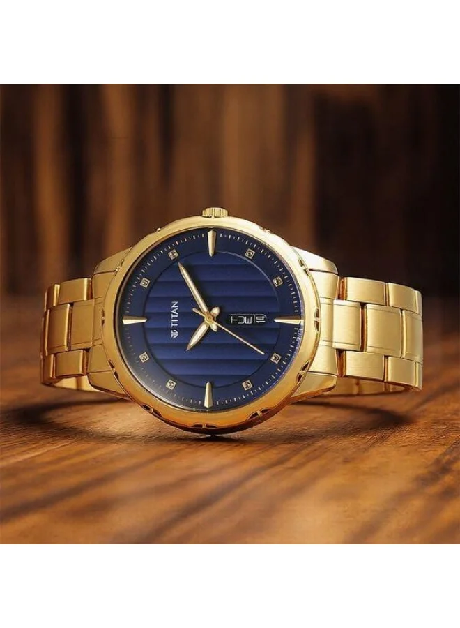 TITAN Regalia Opulent Quartz Analog with Day & Date Blue Dial Gold Metal Strap Watch for Men - 1875YM02