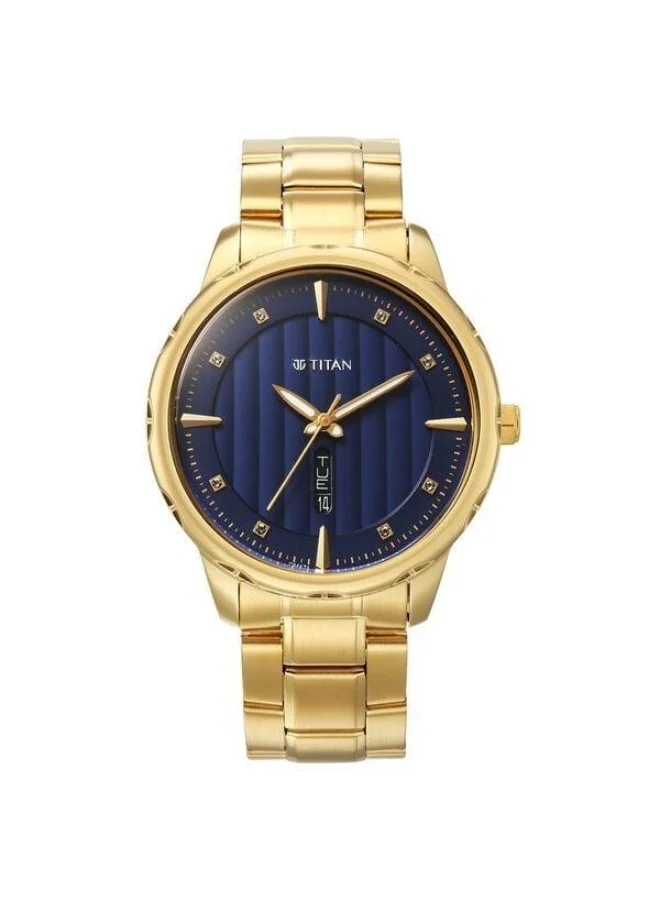 TITAN Regalia Opulent Quartz Analog with Day & Date Blue Dial Gold Metal Strap Watch for Men - 1875YM02