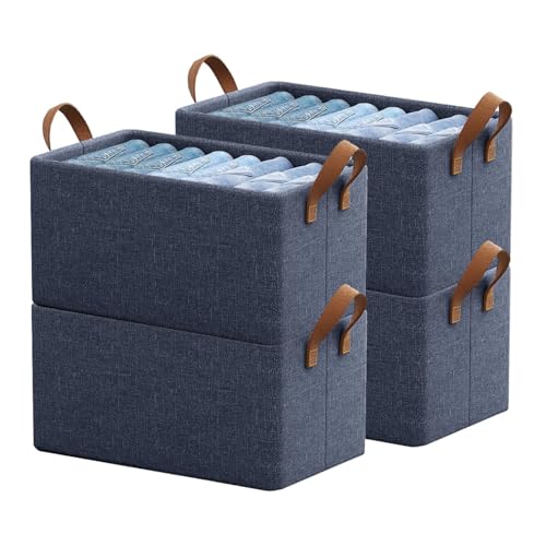 SITTELLA® Polystyrene Pack of 4 Foldable Wardrobe Organizer with Durable Handle, Stuff Storage Box Closet Drawer Organizers for Clothes, Toys, Books, Blanket (Navy Blue), 47 x 27 x 20 Cm - Image 1