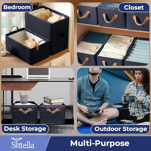 SITTELLA® Polystyrene Pack of 4 Foldable Wardrobe Organizer with Durable Handle, Stuff Storage Box Closet Drawer Organizers for Clothes, Toys, Books, Blanket (Navy Blue), 47 x 27 x 20 Cm - Image 5