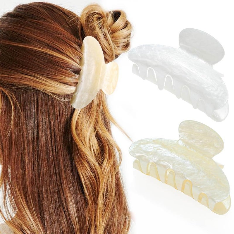 CAKURE Acrylic Claw Clips White Hair Clips Medium Claw Clips Hair Accessories for Women and Girls (Pack of 2) (d-white&beige) - Image 1