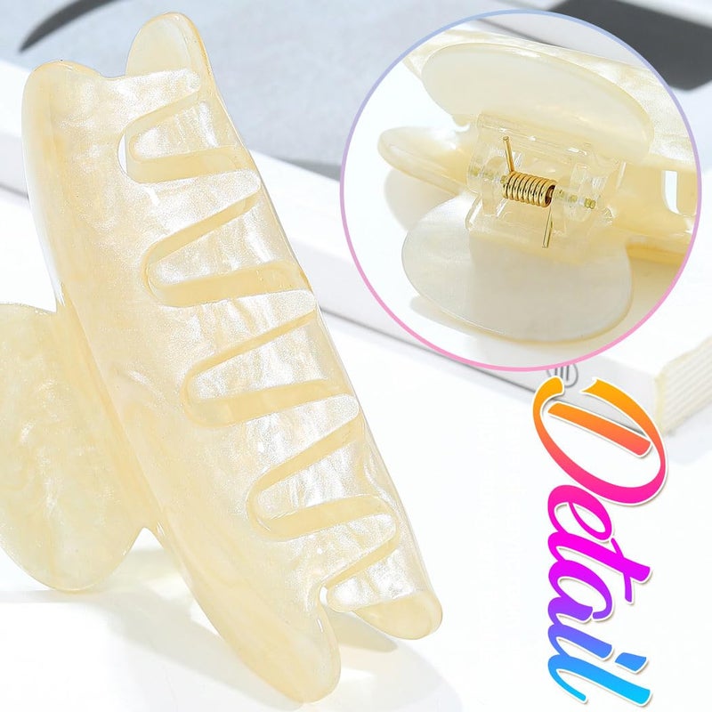 CAKURE Acrylic Claw Clips White Hair Clips Medium Claw Clips Hair Accessories for Women and Girls (Pack of 2) (d-white&beige) - Image 4