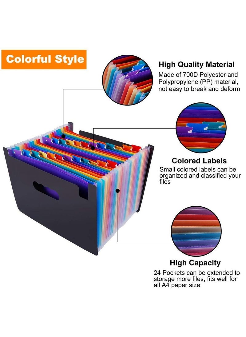 Generic - 24 Pockets File Folder Multicolour Stand Expandable Portable Accordion A4 File Rainbow Document Bag Office School Supplies - Image 1