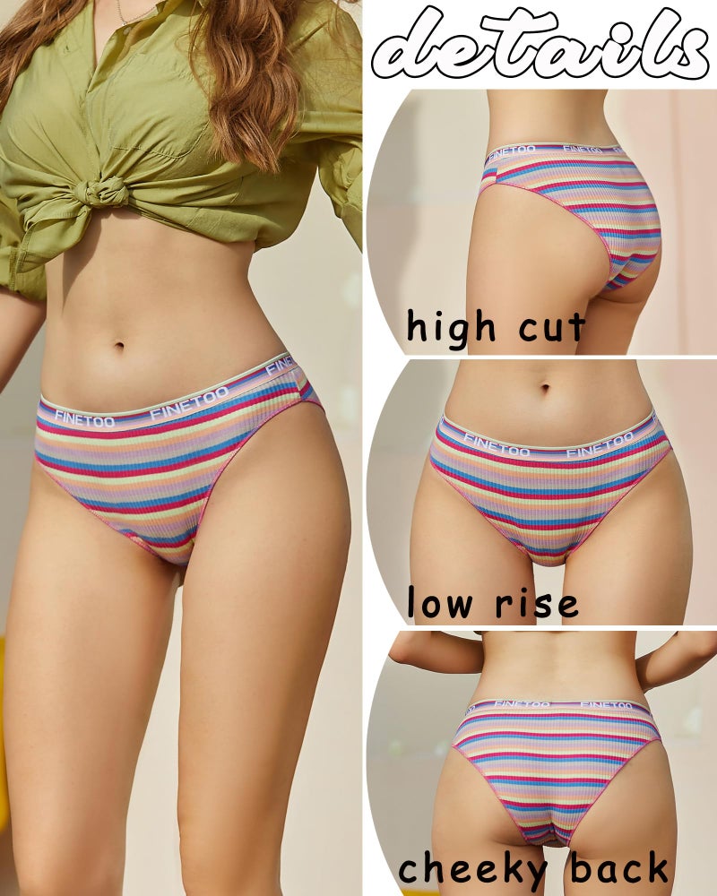 FINETOO Cotton Underwear for Women Bikini Panties High Cut Colorful Stripes Sexy Ladies Hipster Cheeky Panty 9 Pack S-XL - Image 4