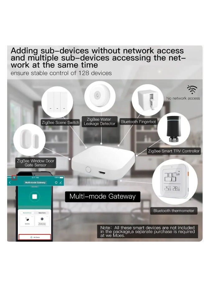 Smart Multi Mode Gateway Bridge Wireless and Seamless Connectivity, Compatible with Tuya MOES ZigBee Devices (Supports 2.4G WiFi Only) - ZHUB-W-MS - White  - Image 4