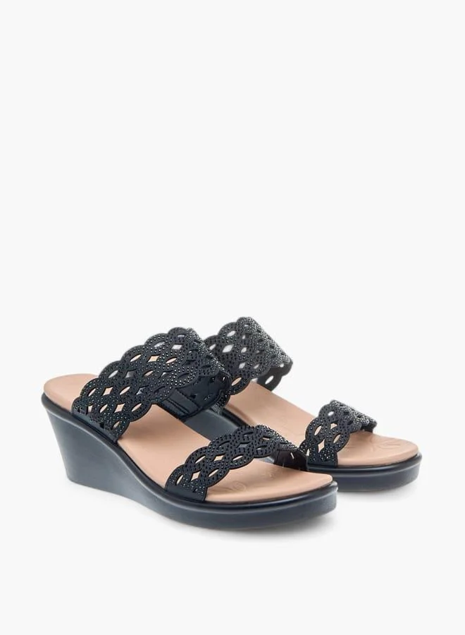 Le Confort Womens Embellished Laser Cut Detail Sandals With Wedge Heels