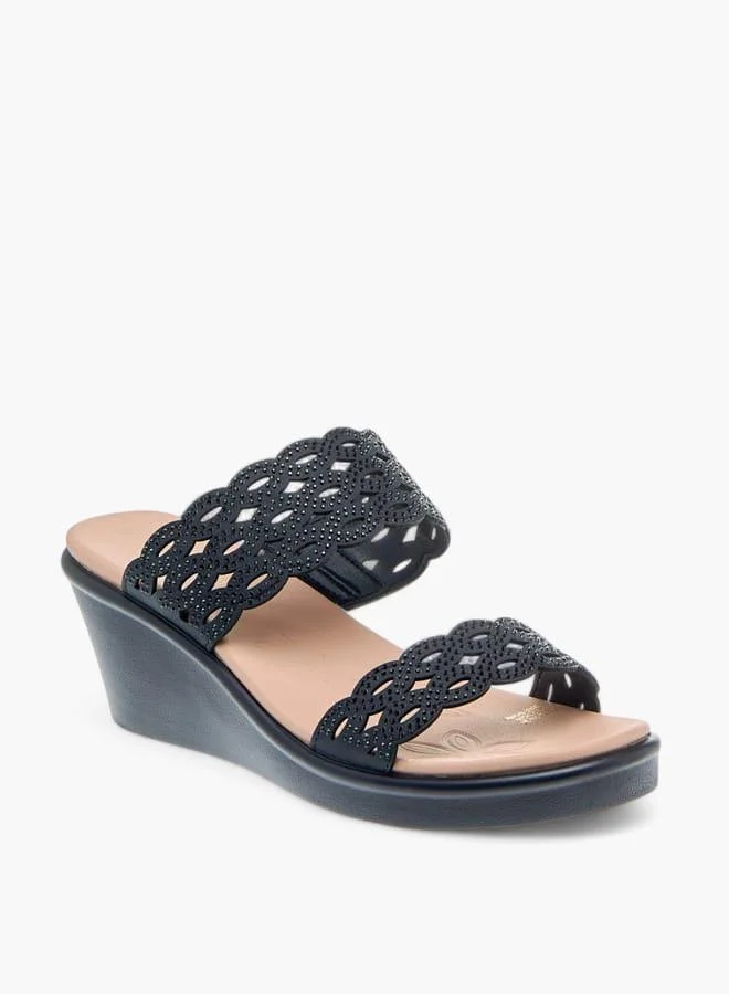 Le Confort Womens Embellished Laser Cut Detail Sandals With Wedge Heels